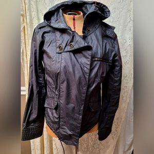 Free People rain coat, Size Small, black/gray check